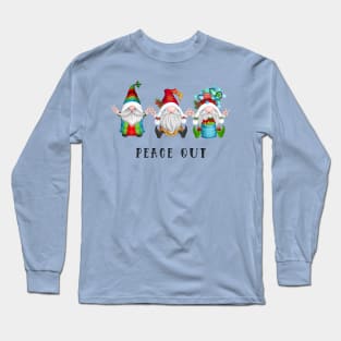 Gnome Christmas - Peace Sign Gnomes Celebrating Holidays Long Sleeve T-Shirt